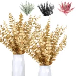 10PCS Gold Eucalyptus Leaf Artificial Plants Diy Christmas Fake Plant Flower Bouquet Ornament Home Garden Party Wedding Decor