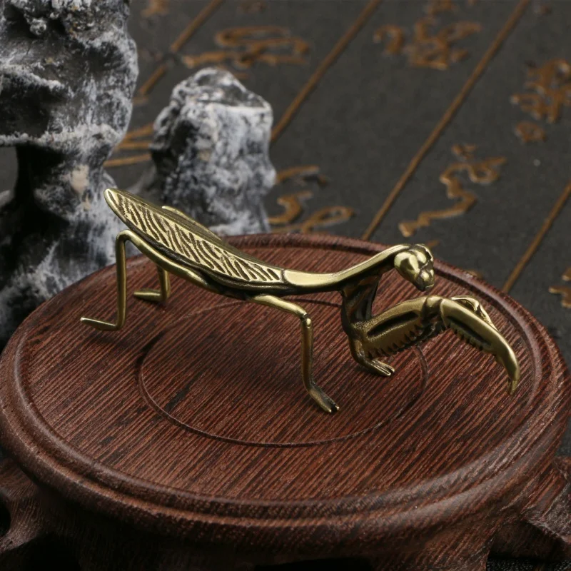 Simulation Brass Mantis Ornament Antique Insect Figurines Miniature Desk Decorations Craft Tea Pet Feng Shui Collectibles